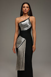 Roanna One Shoulder Sleeveless Tassels Bandage Maxi Dress